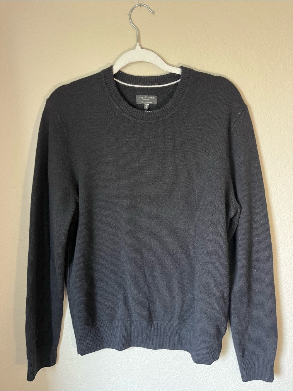 Rag & Bone 100% Cashmere Black Crewneck Sweater Size Medium Classic Luxury